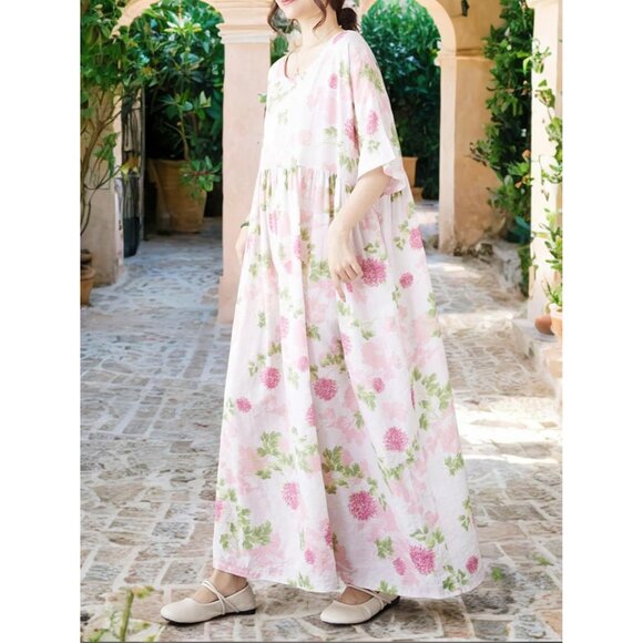 Women's Plus Size Pink Floral Maxi Dress Boho Casual Lounge Summer Viscose - Picture 7 of 7